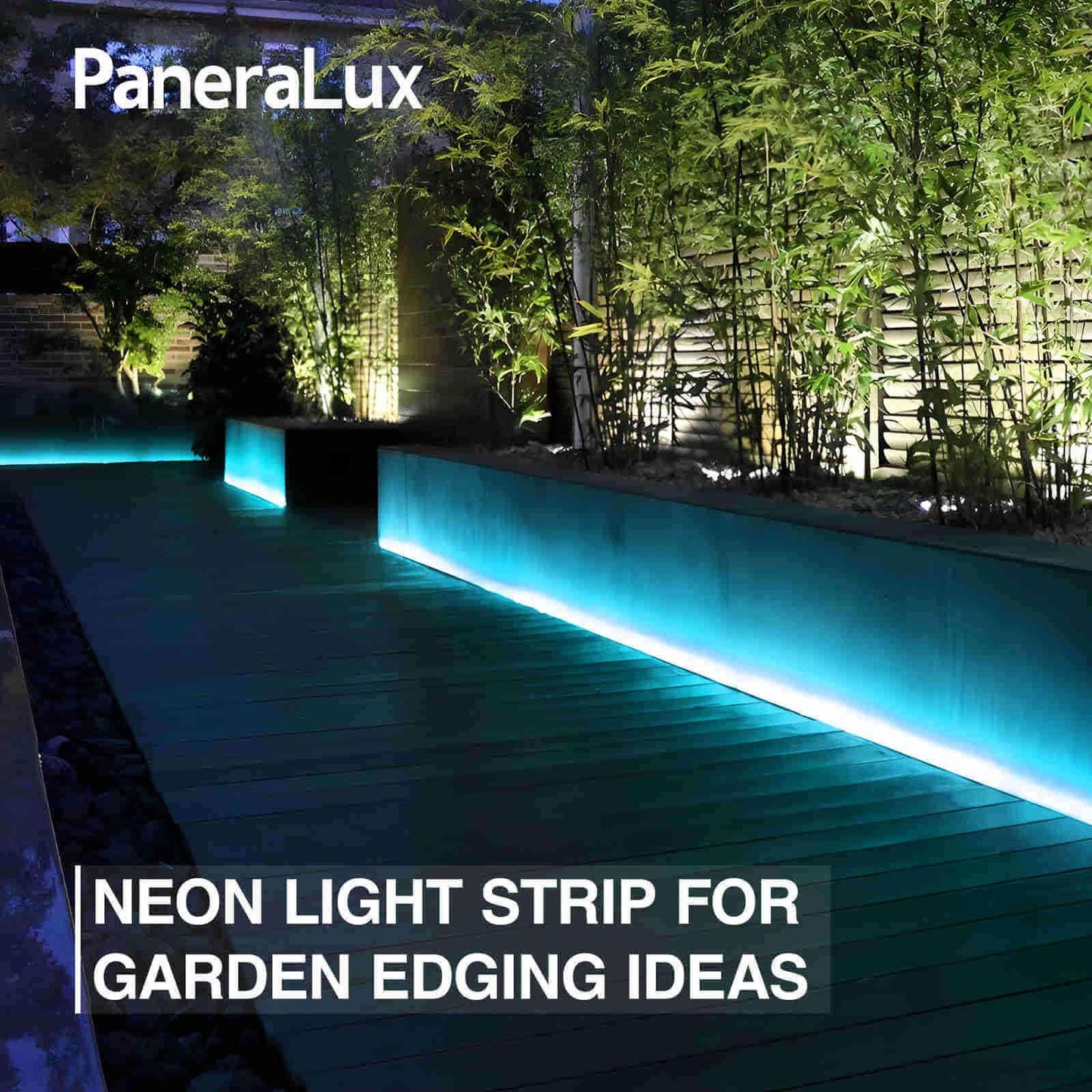 PaneraLux Neon Outdoor Lights LED neon strip light on flower bed edging