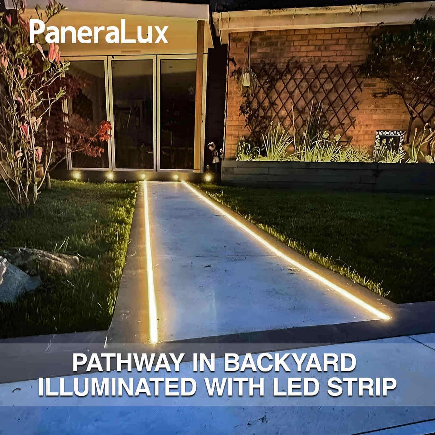 PaneraLux Outdoor Pathway Lights around the border of the lawn in backyard
