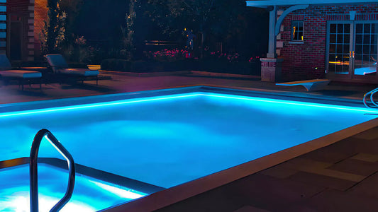 a clean pool with pool illumination