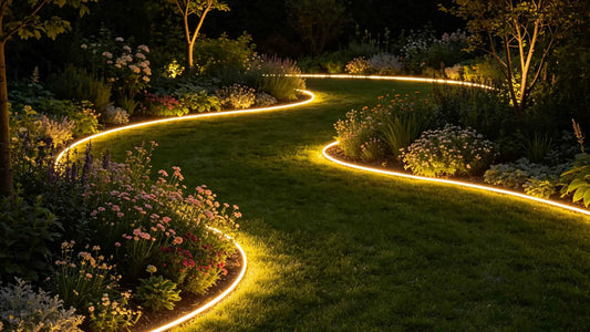 garden LED strip lights used for landscape path lighting in outdoor backyard