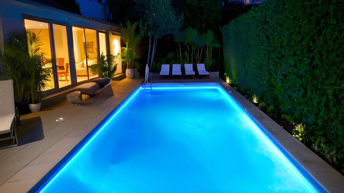 pool at night with lights