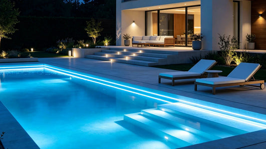 Pool LED strip lights creating a modern nighttime swimming pool atmosphere