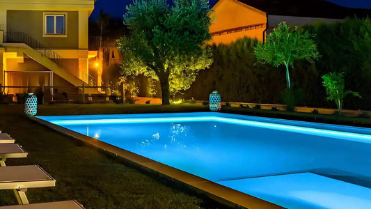 pool light emitting at night