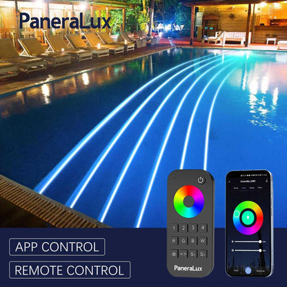 Swimming pool with colored pool lights installed