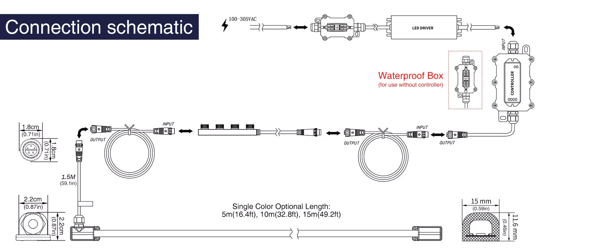 PaneraLux Single Color Pool Lights, pool lights, Connection schematic